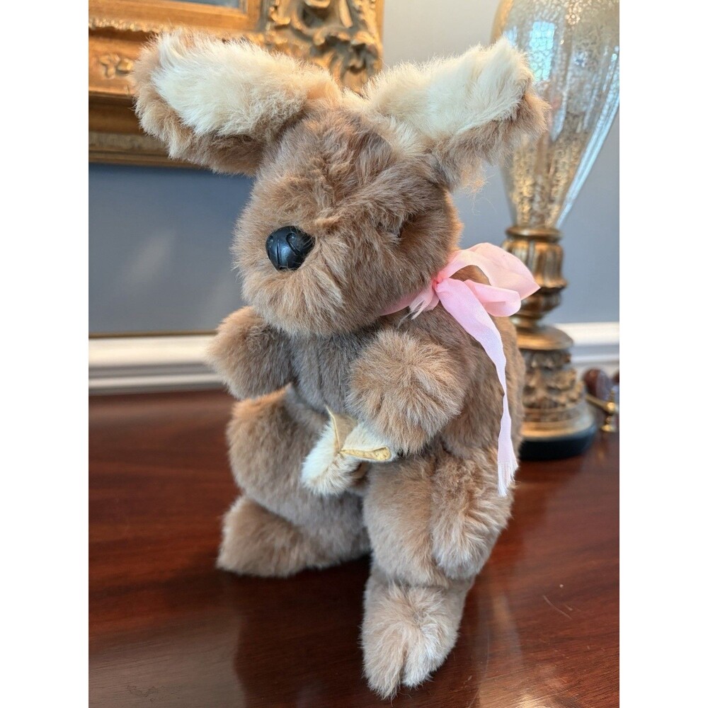 Vintage Kangaroo with Baby Joey Genuine Rabbit Hair Fur 10.25" Figurine